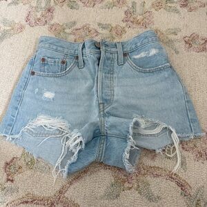 Distressed Light Blue Denim Shorts